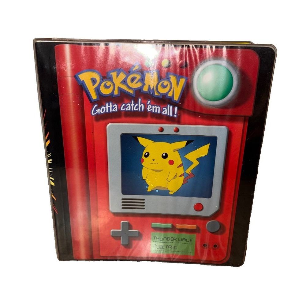 Vintage 1998 Pokémon Pikachu & Meowth Pokédex Card Binder
